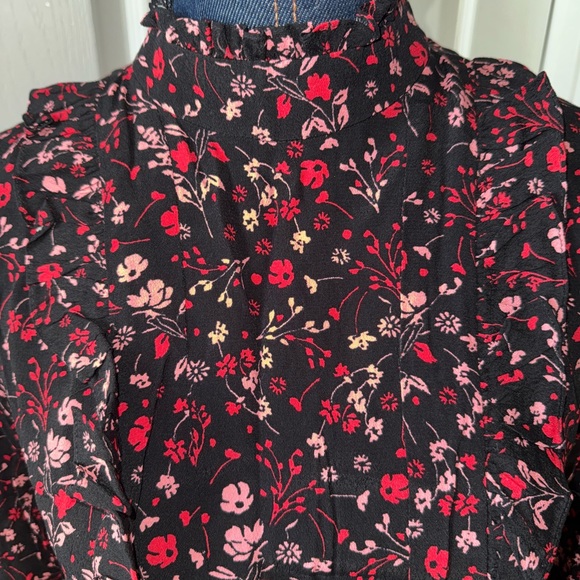Express Floral Black and Pink Ruffle High Neck Women's Dress Sz 8 - Picture 4 of 9